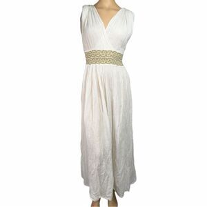 Vintage Greek Cotton Maxi Dress White OS